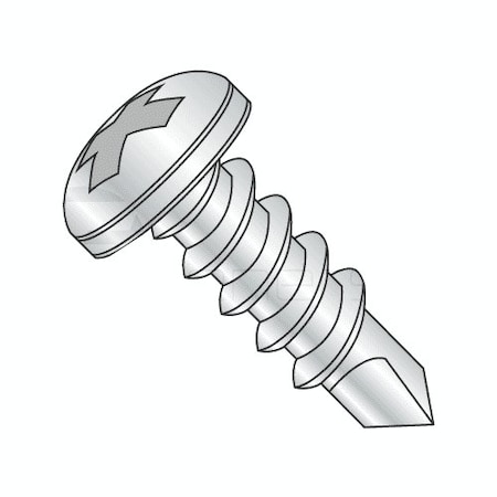 Self-Drilling Screw, #8 X 1 In, Zinc Plated Steel Pan Head Phillips Drive, 100 PK